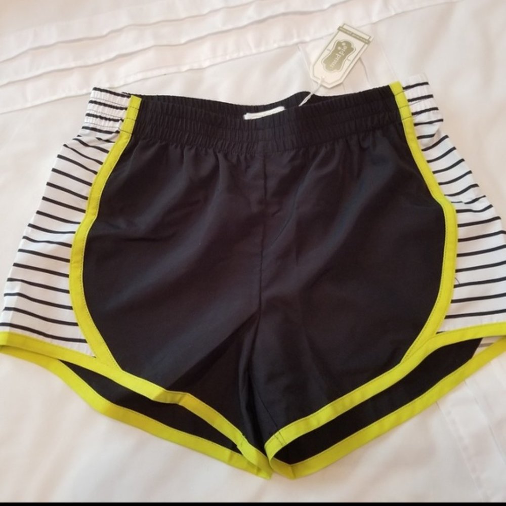 Mud Pie Black White Striped And Yellow Harper Track Shorts Activewear NWT Sz. XS